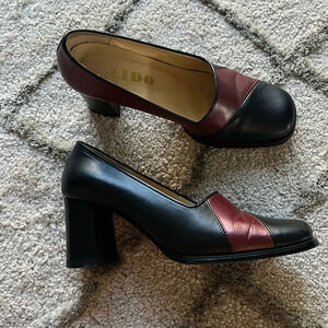 Lido heels pumps maroon red black chunky block classy career shoes leather 6